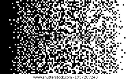 The pixels are scattered, dissolve. Pixel gradient Speed seamless pattern. Black and white abstract vector background. Vector monochrome style. Abstract random squares, background.