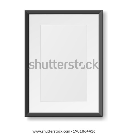 Realistic photo frame for wall. Vertical empty photo frame with copy space isolated. Minimalism style for home decor or business. 3d vector illustration