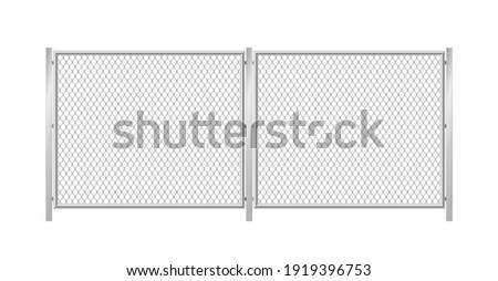 Chain link fence. Realistic metal wire mesh fence on white background. Portable wired metal barrier for defense and control. 3d vector illustration