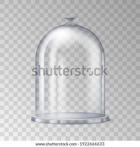 Cake stand with spherical glass cover dome isolated on transparent background. 3d realistic litchenware for dessert, template mockup. Vector illustration