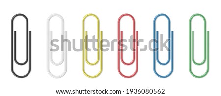 Realistic paper clip set. Colorful paperclips on white background isolated templates. Staples for document attach and school supplies. Vector illustration Photo stock © 