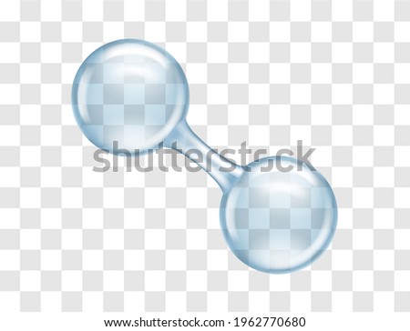 Transparent oxygen molecule bubble shape. Glowing o2 molecular formula model. Science and experiment concept. Realistic 3d vector illustration