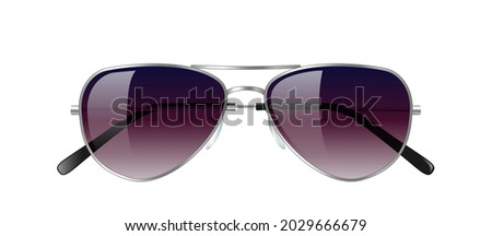 Realistic sunglasses aviator model isolated on white background. Trendy unisex eyeglasses for summer sunshine. Eyewear with gradient lens color. 3d vector illustration Stok fotoğraf © 