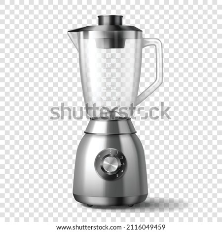 3d realistic electric juicer blender appliance with glass container icon isolated on white background. Empty electrical kitchenware device. Health food and drink concept. Vector illustration