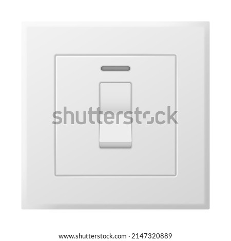 Realistic 3d electric toggle switch. Electric light switch control on white plastic panel isolated. Power control for modern house interior. Vector illustration