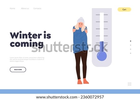 Winter is coming concept for landing page template offers tips and advices how to warm up when cold