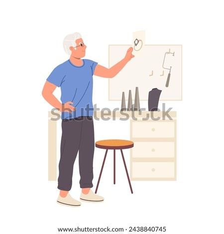 Image, Stock Photo Mature jeweler creating gold item using a pencil in workshop