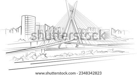 cable-stayed bridge drawing in the city