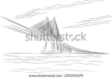 Image, Stock Photo Bridge over sea on cloudy day