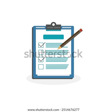 A simple, flat design illustration of a clipboard with a checklist and a pencil. The checklist has multiple items, with two of them marked as complete. The pencil appears as if it’s actively checking