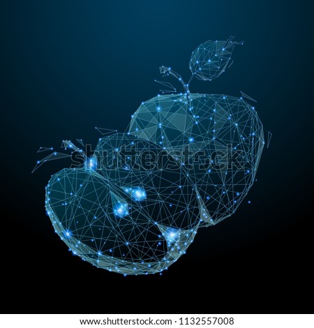 Two apples. Low poly blue. Polygonal abstract diet illustration. In the form of a starry sky or space. Vector image in RGB Color mode.