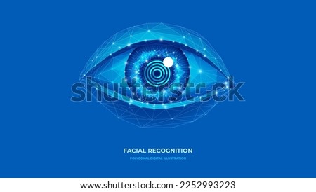 Identification. Polygonal wireframe eye . Technology face recognition and data security concept. Geometric digital vector background. eps 10