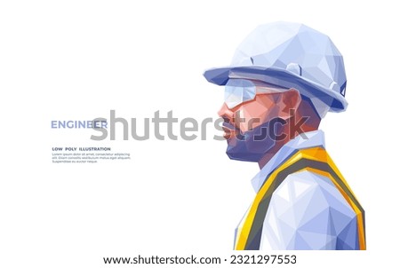 Construction Engineer Man Wearing a Yellow Uniform, Glasses, and White Safety Helmet. Architect in Hard Hat. Isolated Polygonal Vector Illustration on White Background. Modern Geometrical Style.