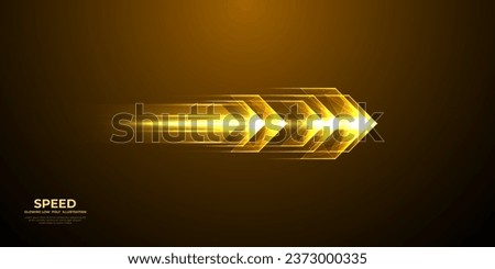 One abstract big glowing speed-up arrow on a dark background. Business growth, success, high results, investment growth, development progress, financial company statistics, and start-up concept. 