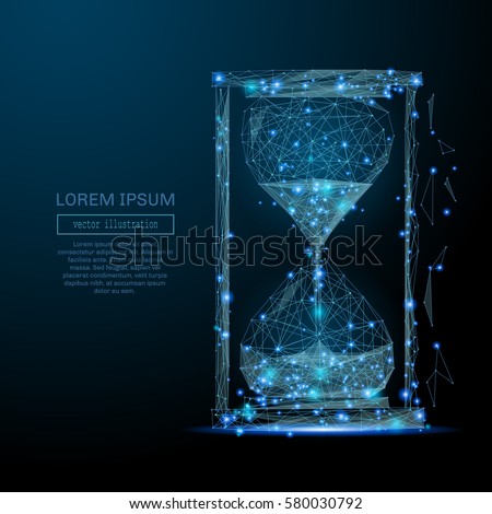 Abstract image of a sand clock in the form of a starry sky or space, consisting of points, lines, and shapes in the form of planets, stars and the universe. Vector business