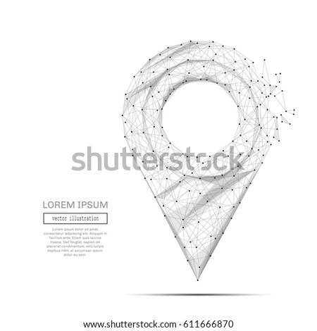 Abstract mesh line and point pin on white background with an inscription. Starry sky or space, consisting of stars and the universe. Vector business illustration
