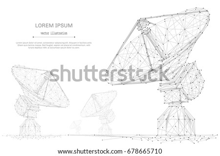 Astronomy. Abstract mash line and point radio telescope on white background with an inscription. Starry sky or space, consisting of stars and the universe. Vector cosmos or space illustration