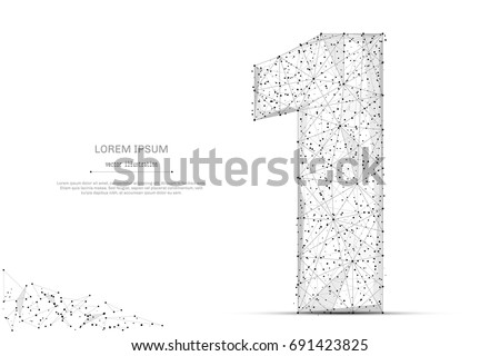 Abstract mash line and point number one on white background with an inscription. Starry sky or space, consisting of stars and the universe. Vector digit 1 illustration