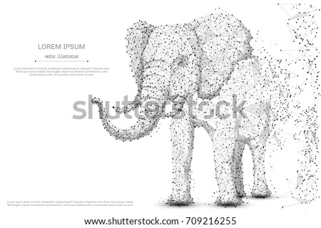 Elephant isolated from low poly wireframe on white background. African and indian animal. Vector abstract polygonal image mash line and point hands collect puzzle with an inscription. Digital graphics