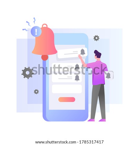 User wants to set a notification reminder alarm for his daily activities. Simple gradient style vector Illustration.
