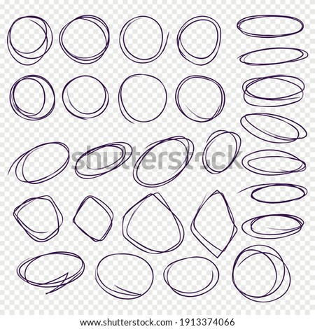 
Hand drawn circle line sketch set. Vector circular scribble doodle round circles for message note sign design element. Pen or pencil graffiti bubble or ball sketch illustration.