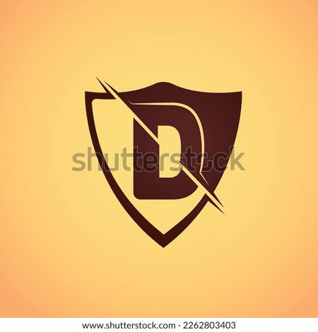 D shaped logo in a shield. Vector of letter D slashed or cut in half gives vibe of a gaming logo best for streamers but tech company also use it as their symbol of strong defense.
