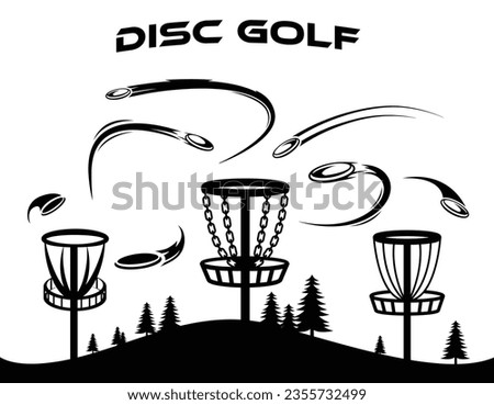 Disc golf logo set with discs flying with speed trails or lines. Sports training club vectors. Best to use in disc golf related artworks and team logos. Print on t-shirts and apparel clothing. 