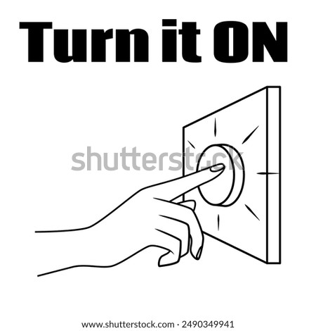 Hand pressing a big button. Turning on or off from a button. Outline design can be used to show starting of something or caution sign do not touch etc. Doorbell icon.