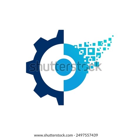 futuristic Gear logo. O symbol with dispersing pixels escaping. Can be used by technology related firms and art projects. 