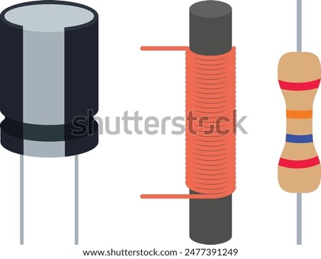 Capacitor, Inductor and Resistor Electrical Illustration Icons