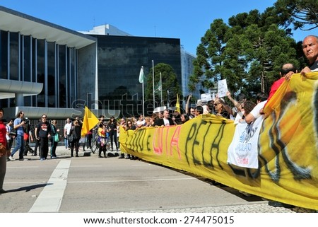 Curitiba, Brazil - May 1st, 2015 - Teacher protest against violent clashes of Apr 29th, 2015.