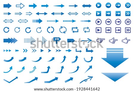 A set of blue arrow icons in various designs