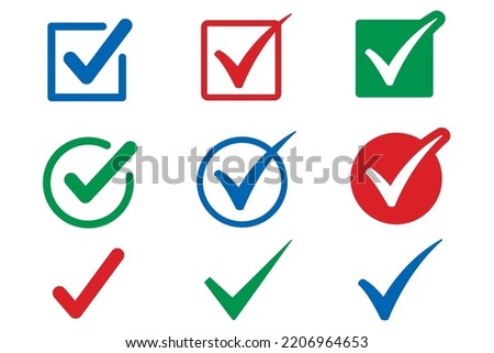 blue, red, green circles and squares check marks