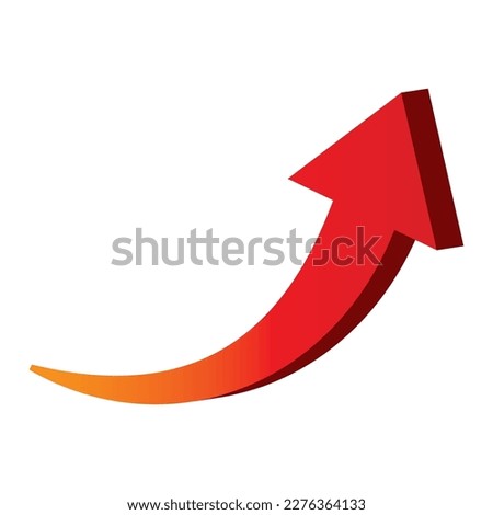 Three-dimensional red arrow rising in the upper right corner