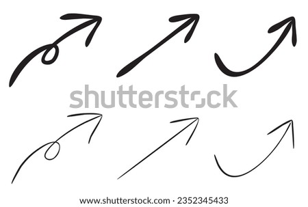 Hand drawn line drawing arrow set. Two patterns: thick and thin.