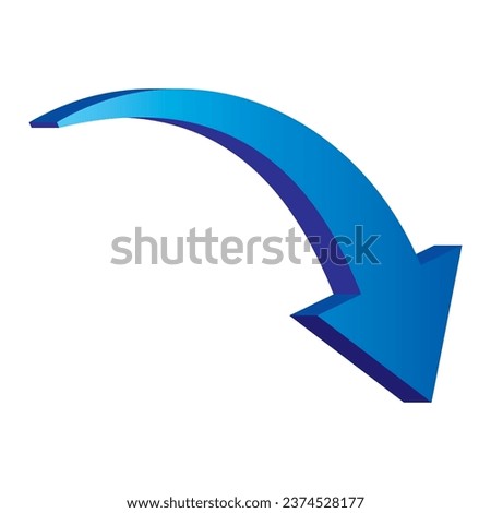 descending three-dimensional blue glossy arrow