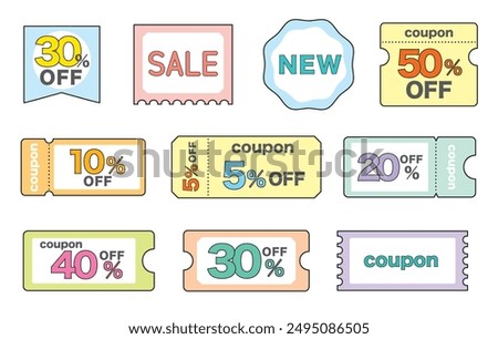 Stylish and cute coupon ticket set template