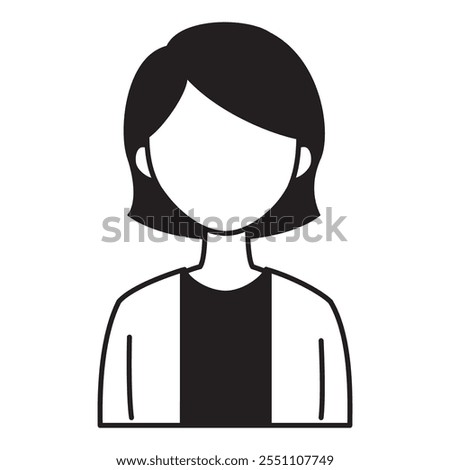 A simple black icon of a young woman's upper body facing forward