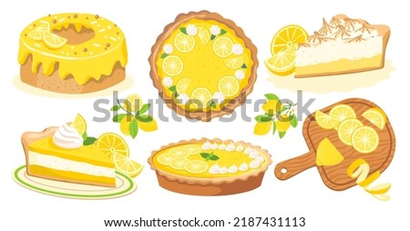 Similar – Image, Stock Photo Sliced lemon pie on blue background. Fruit tart slices