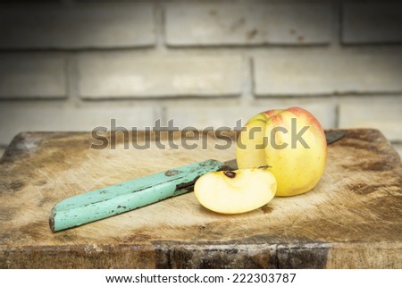 still life colorful organic apples on a table on a wooden