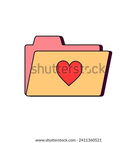 Folder with  heart on the outside, symbolizing  favorite folder. Element for Valentine's Day. Love and romance. Retro style. Vector illustration isolated on white background.