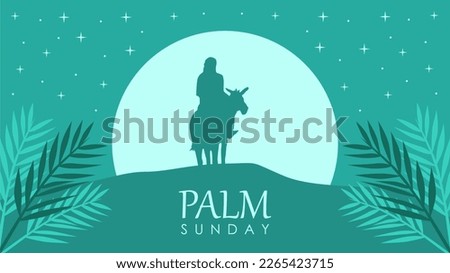 palm sunday banner template with jesus on donkey silhouette illustration