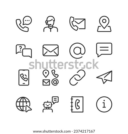 Contact us, linear style icons set. Contacting the business and whether the company. Options for contacting support. Consultation and question answering. Editable stroke width