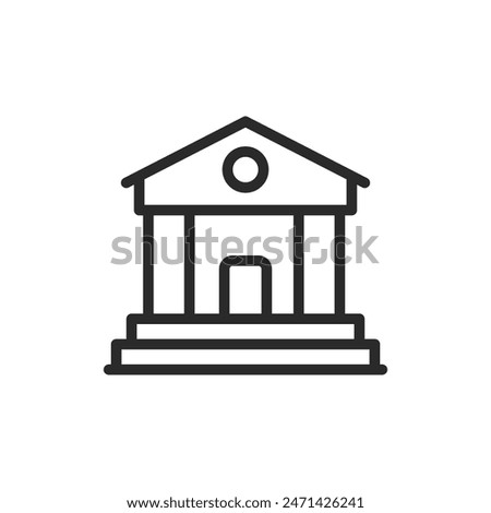 Bank building icon. A building with columns, financial services. Line with editable stroke.