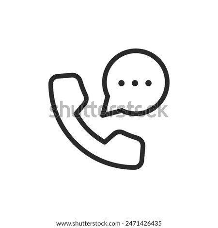 Phone call with chat, linear style icon. Telephone handset with a speech bubble, a phone call and conversation. Editable stroke width.