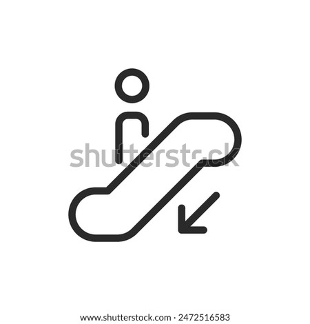 Escalator down, linear style icon. downward moving escalator. Editable stroke width.