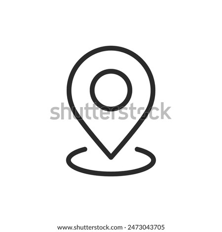 Location pin with circle, linear style icon. specific geographic location with a circular indicator. Editable stroke width