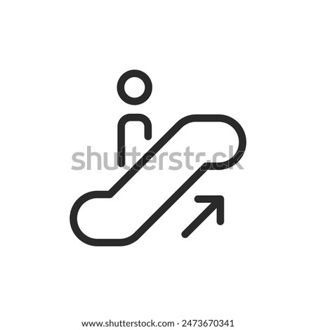 Escalator up, linear style icon. an upward moving escalator. Editable stroke width.