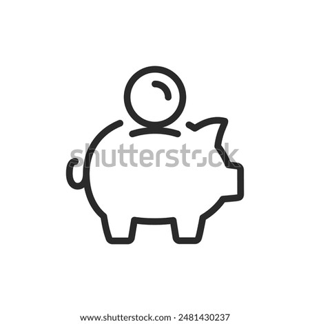 Piggy bank, linear style icon. Piggy bank with a coin being inserted. Editable stroke width.