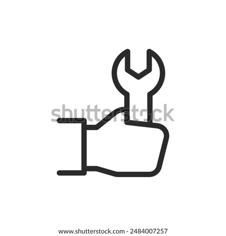 Hand with wrench, linear style icon. tools and maintenance. Editable stroke width